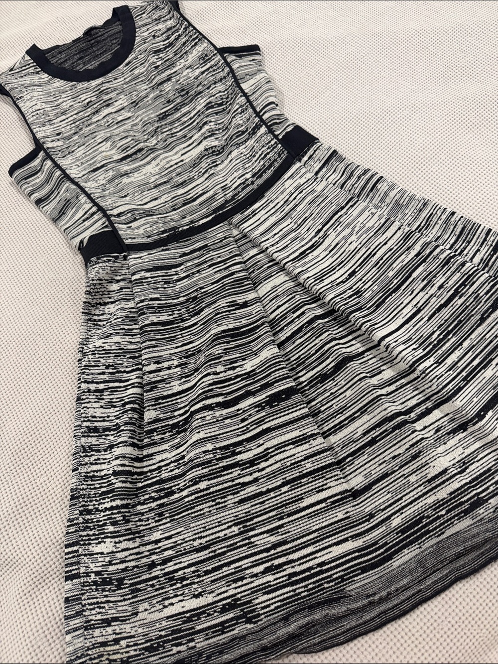 Walter Baker Black & White Striped Knit Fit-and-Flare Midi Dress